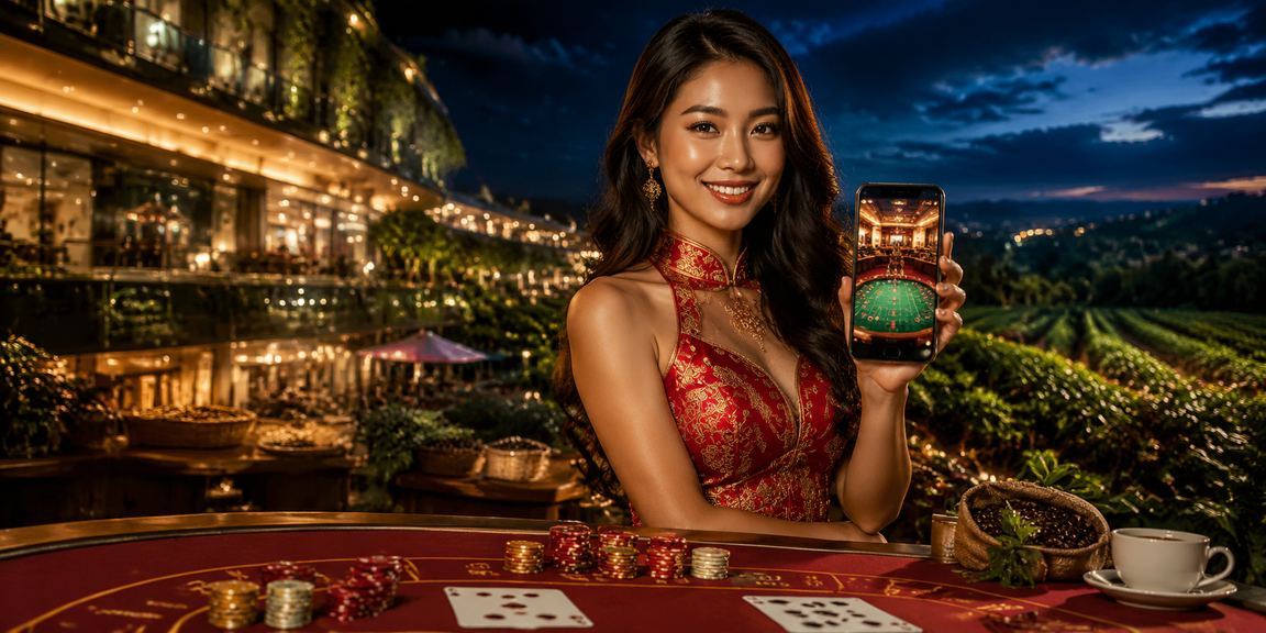 Người phụ nữ mặc áo dài tại Vũng Tàu thưởng thức không gian giải trí casino sang trọng buổi tối