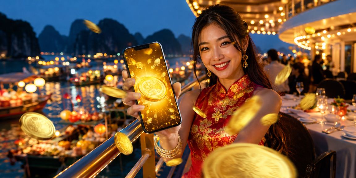 Người chơi sử dụng ứng dụng di động casino tại Hạ Long Bay